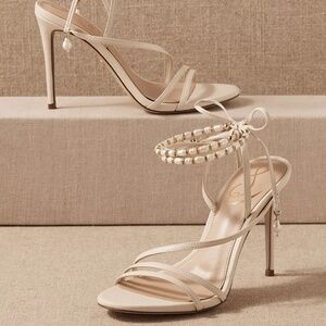 NWOT BHLDN Anthropologie Sam Edelman Scarlette Modern Beaded Leather Ivory Heels